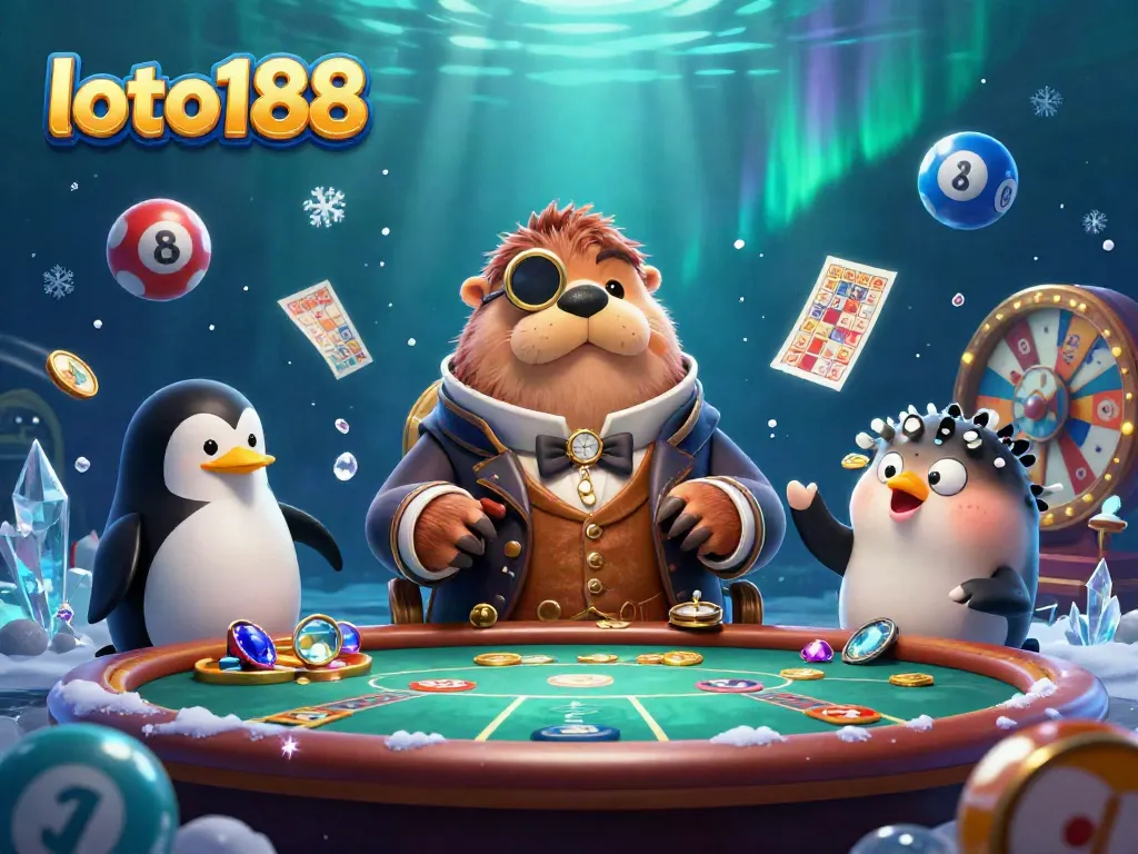 Join the fun with loto188 at an underwater poker table featuring a charming walrus and his penguin dealer.