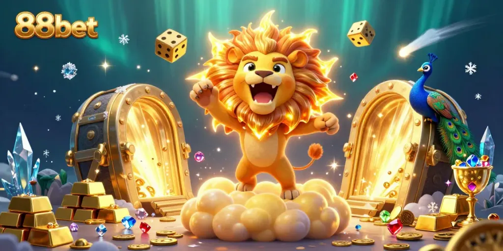 Win big at 88bet with a vibrant casino scene filled with gold, treasures, and excitement.