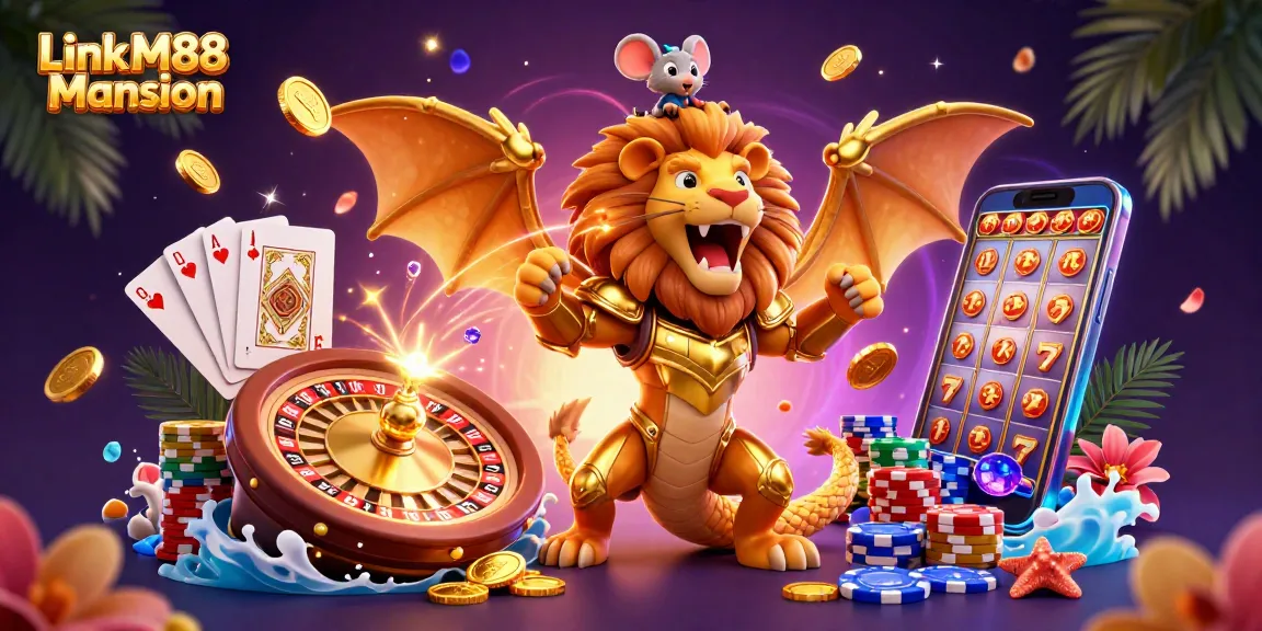 Experience thrilling wins with Link M88 Mansion's vibrant online casino artwork showcasing exciting gaming adventures.