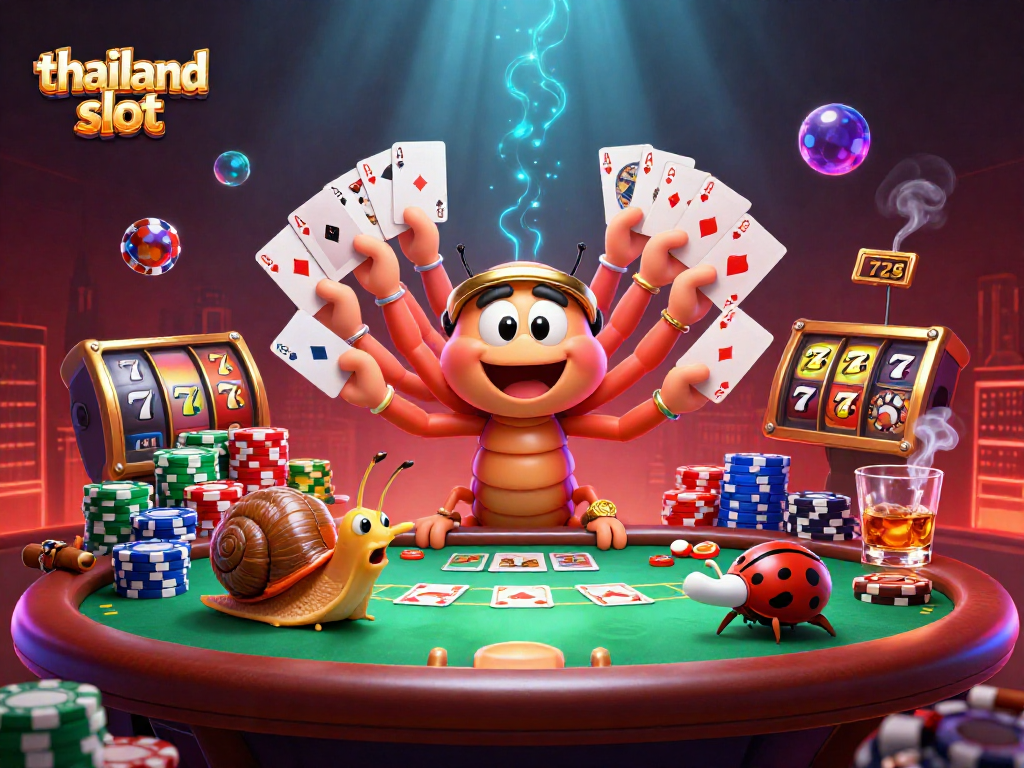 Engaging thailand slot scene with a cartoon dealer and exciting gameplay elements.