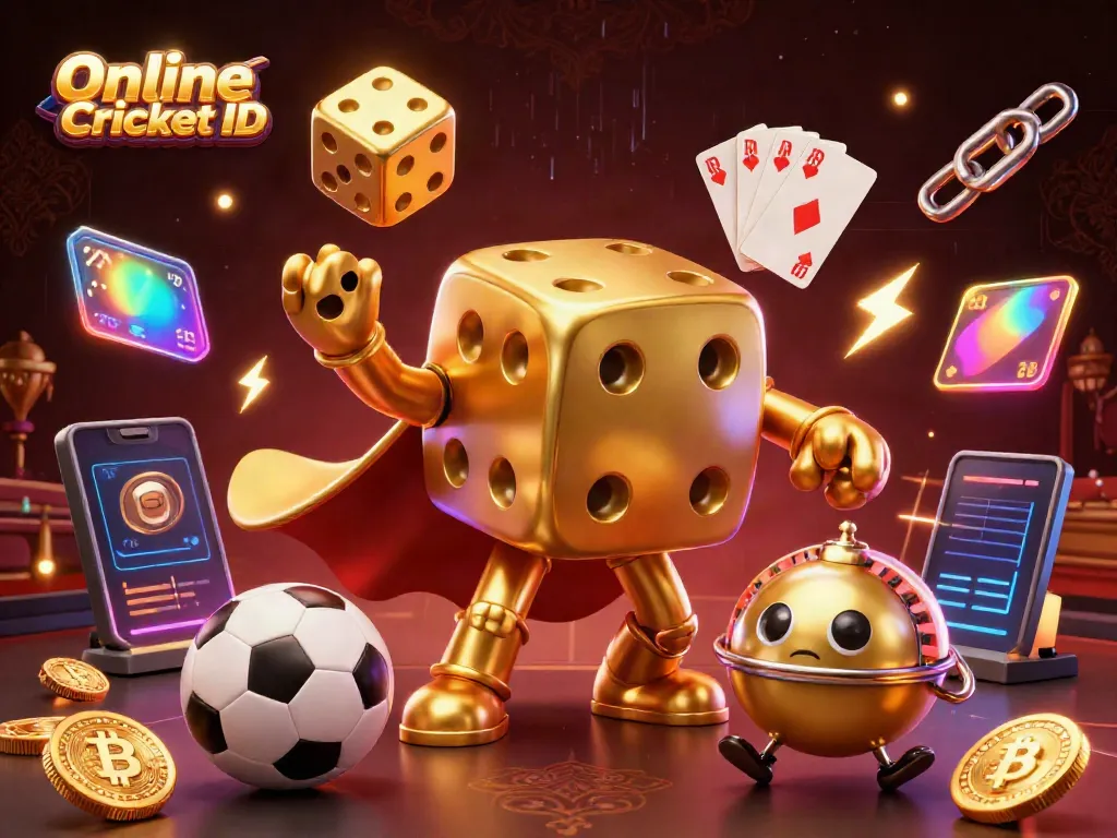 Engage in exciting cricket betting with a verified Online Cricket ID showcasing dynamic elements and gold accents.