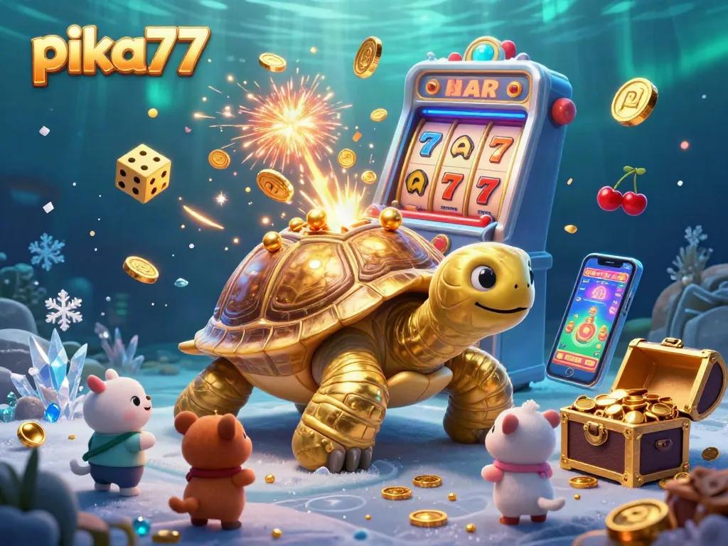 Play thrilling slot games on pika77 with a vibrant illustration showcasing a jackpot scene.