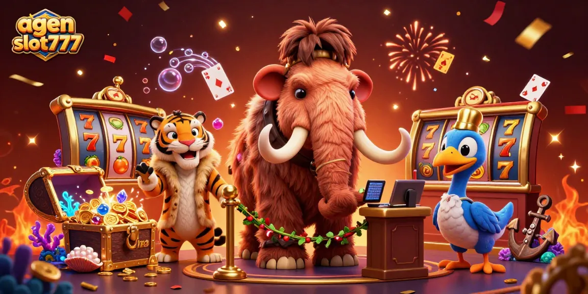 Play exciting games with agen slot777 at vibrant online casino surrounded by vibrant characters.