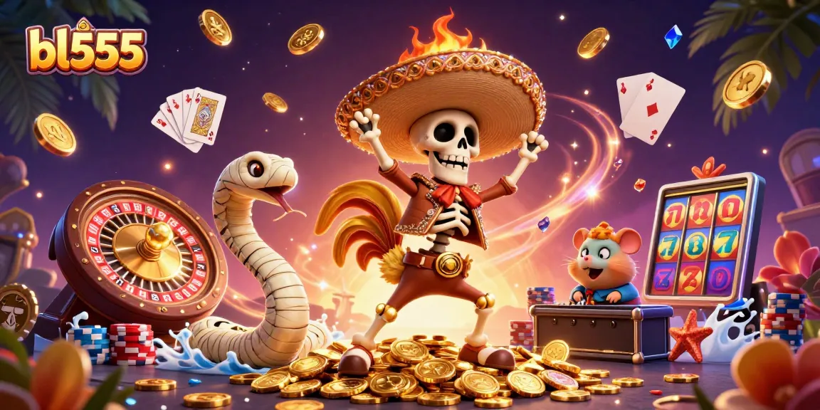 Celebrate wins at bl555 with vibrant 3D characters dancing on coins and games
