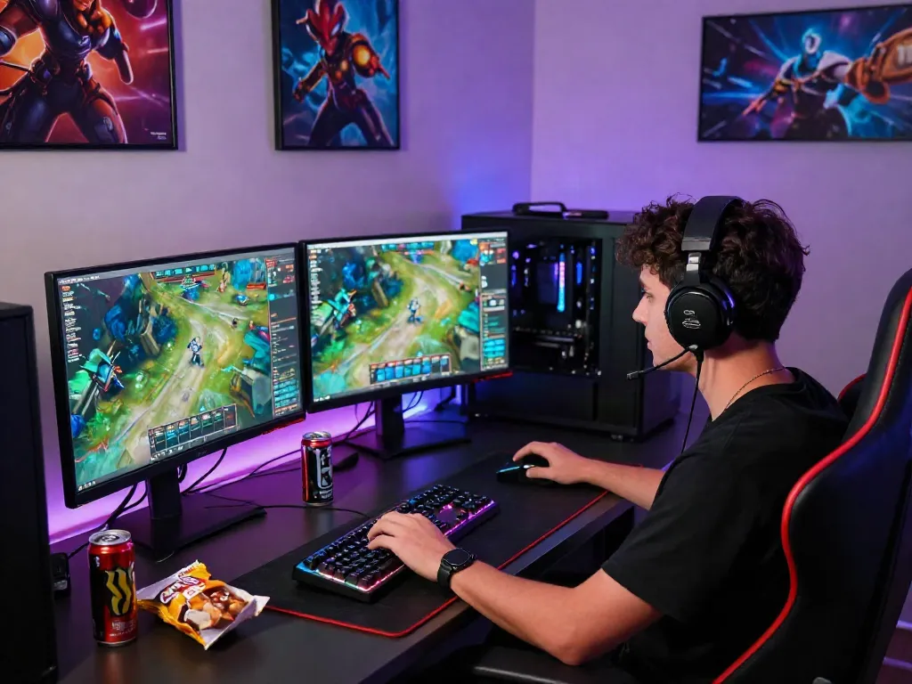 Momen bermain diana4d dengan pengaturan gaming modern, lengkap dengan PC gaming dan suasana yang dinamis.