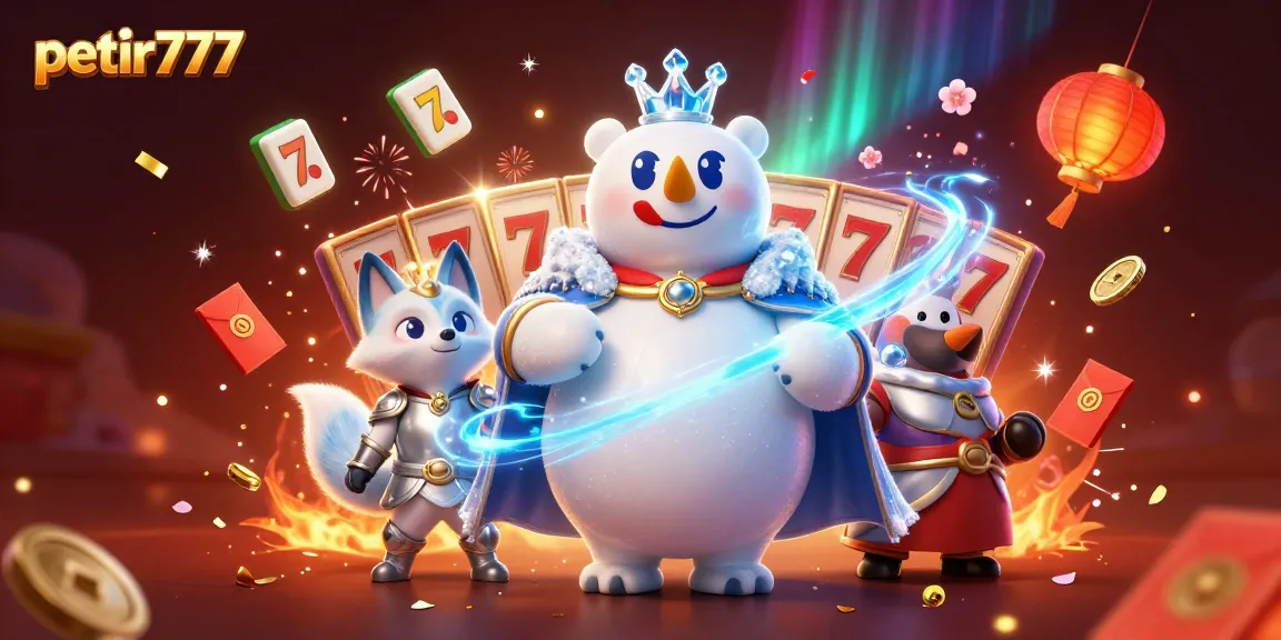 Experience gaming excitement with petir777, showcasing a vibrant 3D casino scene filled with slot elements.