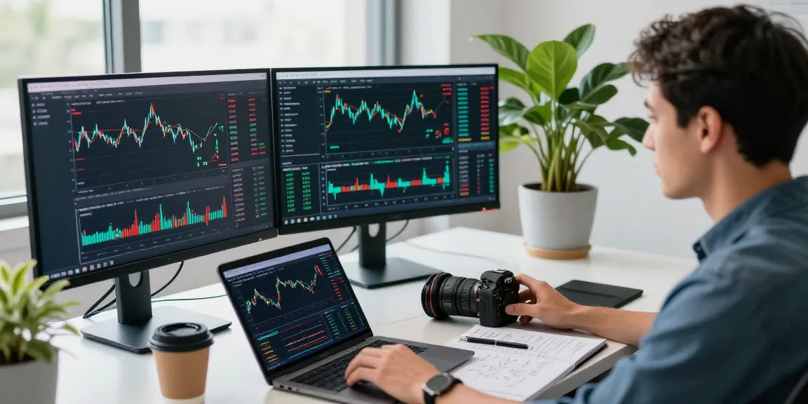 Торговля на bitmex бирже в современном офисе с трейдером, анализирующим графики