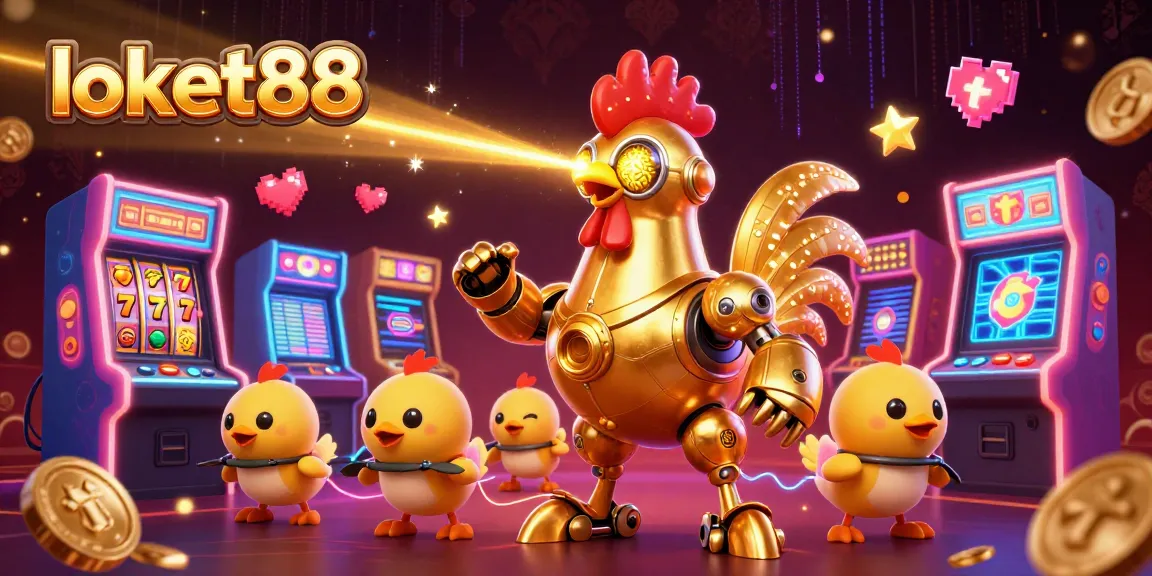 Engage with exciting slot machines and characters in this vibrant loket88 casino illustration.