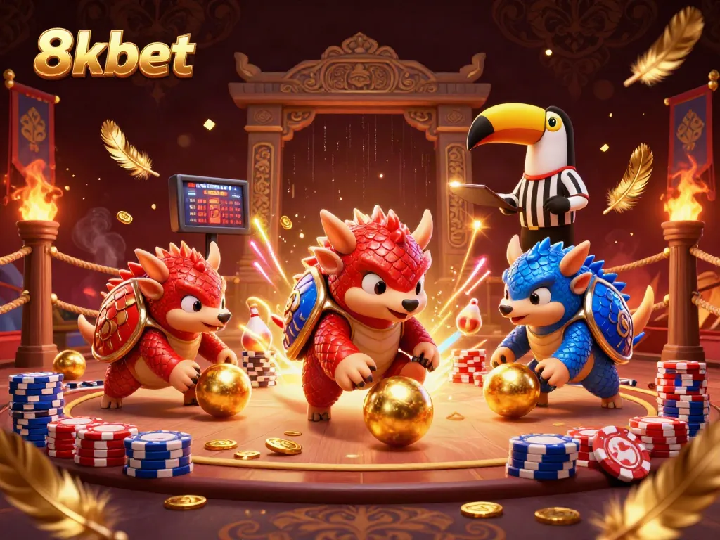 Experience thrilling action at 8xbet with pangolins rolling for winning bets in a vibrant casino scene.