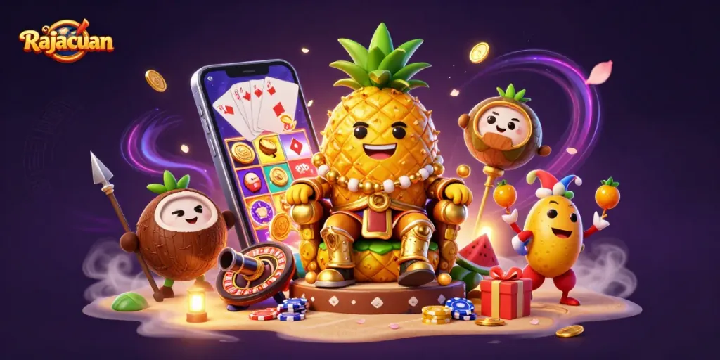 Rajacuan offers a vibrant casino scene with a lively pineapple king and fun gaming elements.