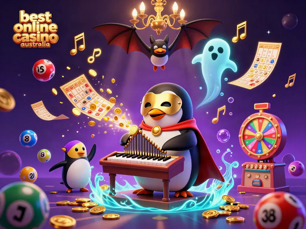 Experience the thrill at the best online casino Australia with a dynamic scene featuring vibrant game elements and exciting characters.