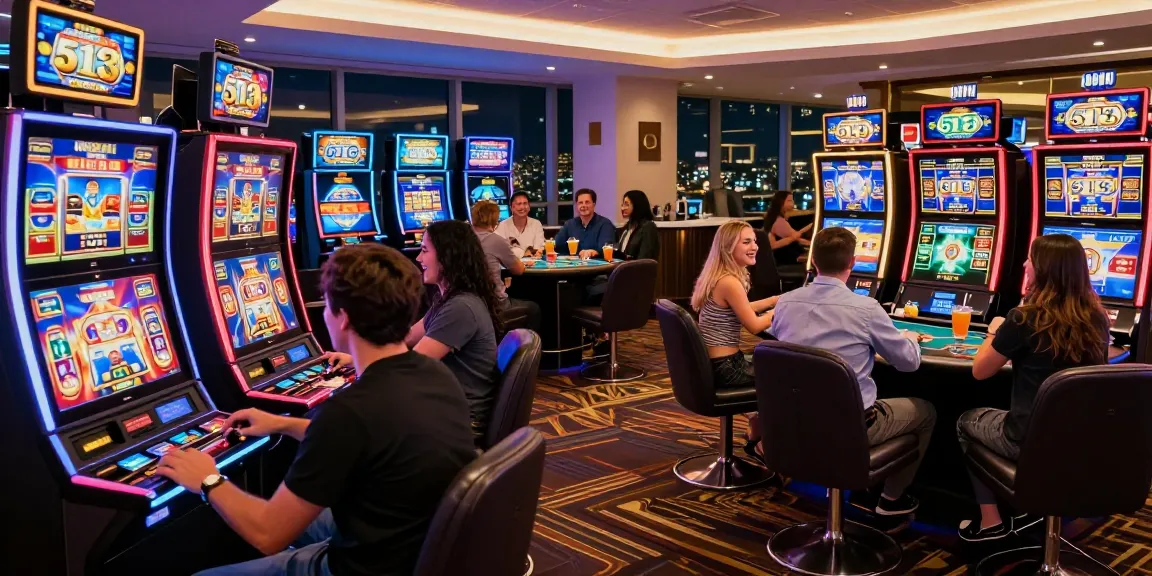 Enjoying the excitement of 513 Slots at a vibrant casino atmosphere with friends.