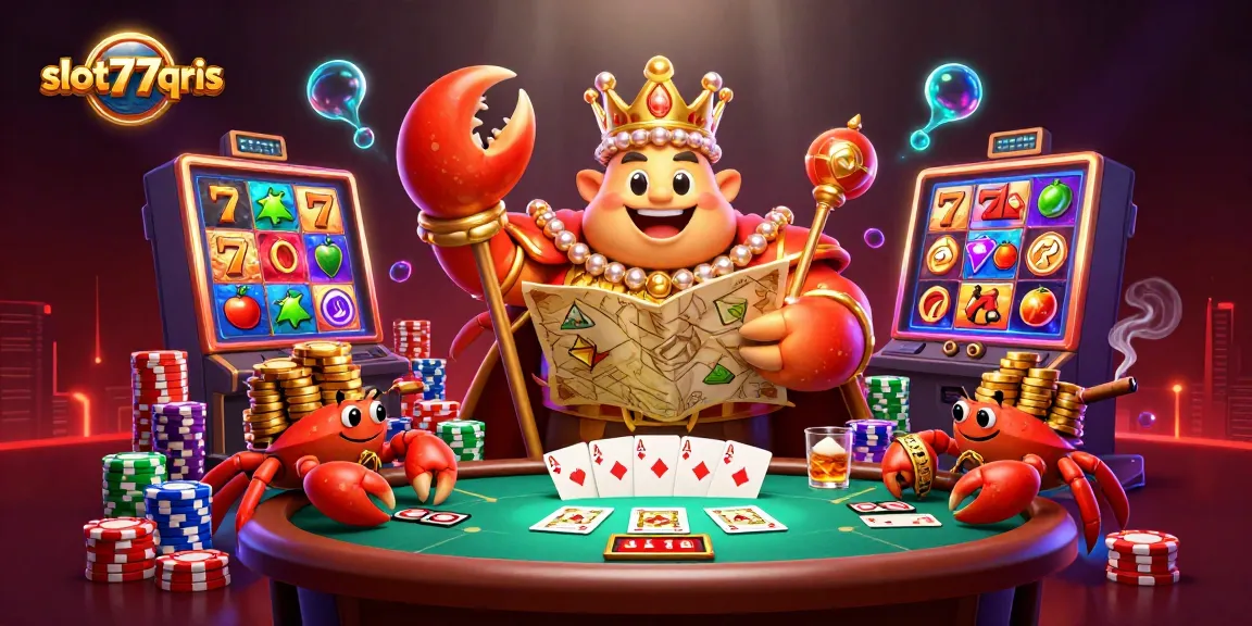 Experience thrilling gameplay with slot777qris and vibrant slot machine action featuring golden crab emperor and poker elements.