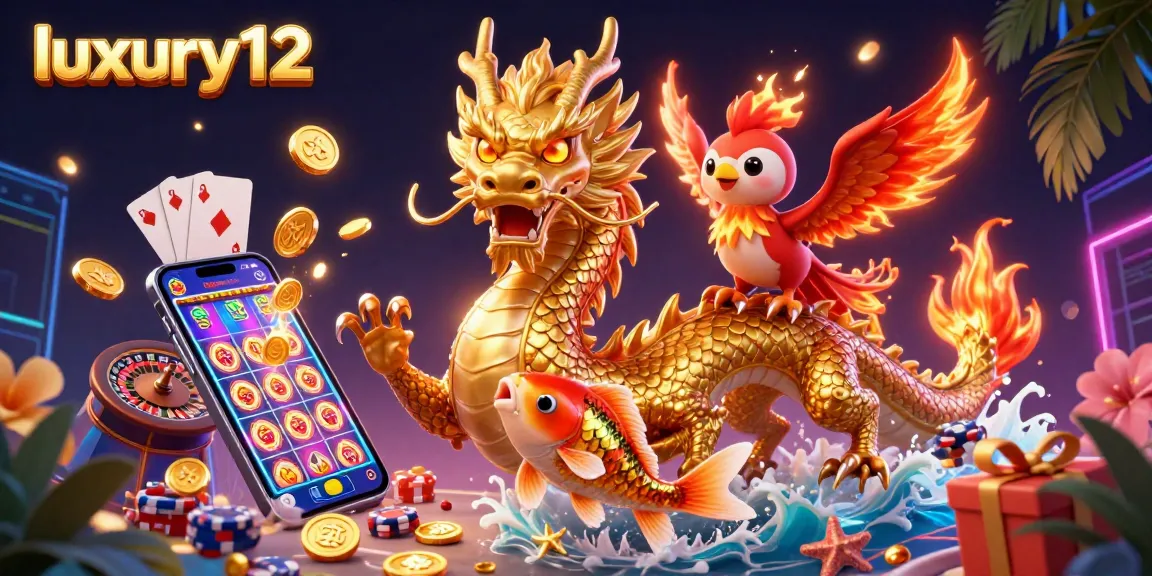Melihat karakter zodiak kekayaan dari luxury12, naga emas, dan koi beruntung dalam pertarungan permainan kasino yang meriah.