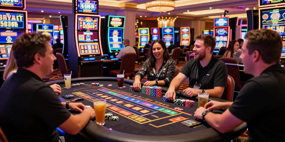 Exciting Lucky777 casino scene with players at a vibrant slots table.