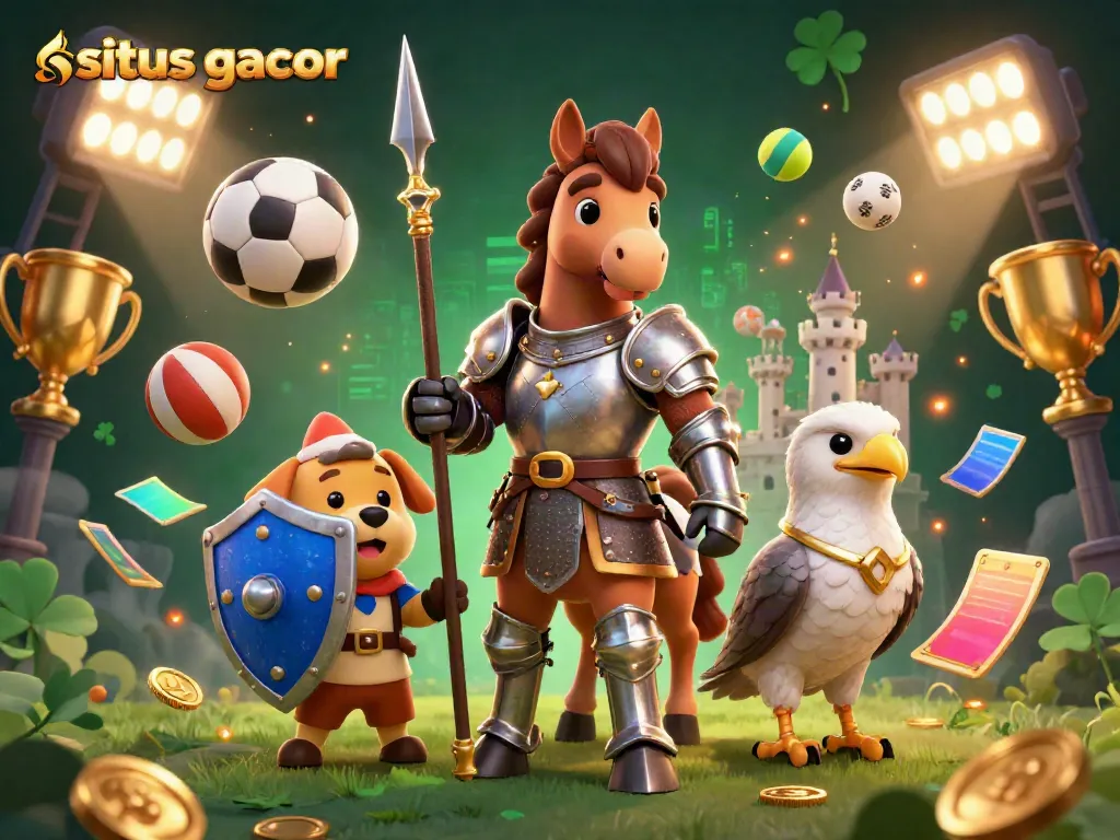 Situs gacor celebrates victory with dynamic gaming elements and charismatic characters in vibrant 3D illustration.