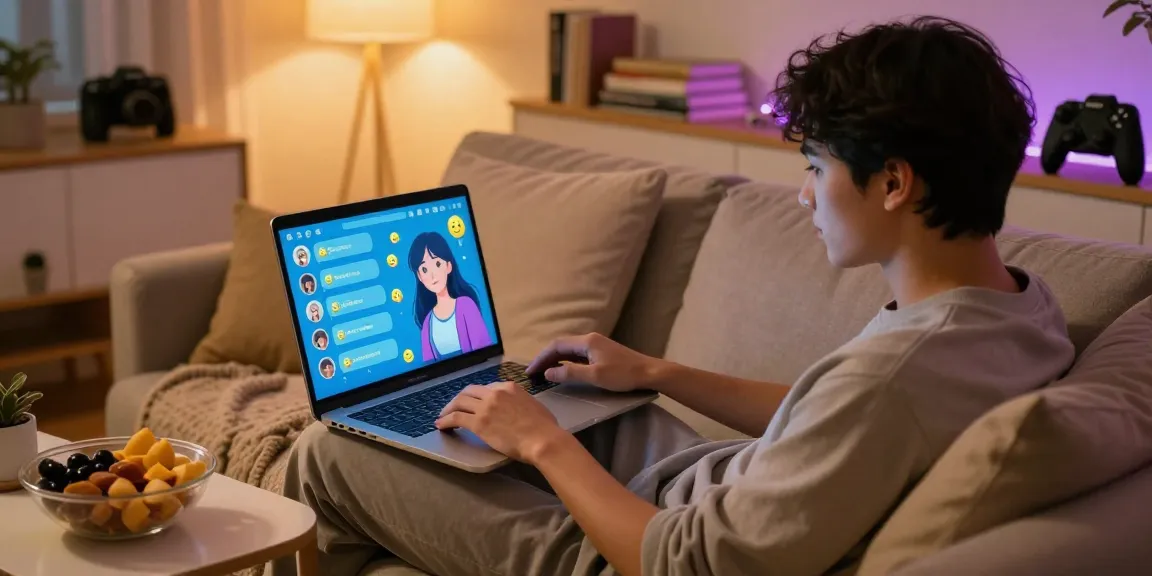 Engaging with an AI girlfriend in a cozy setting, showcasing emotional connection and modern technology.