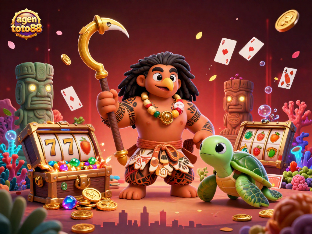 Experience the vibrant gaming adventure with agen toto88, showcasing dynamic slot reels and dazzling treasures.