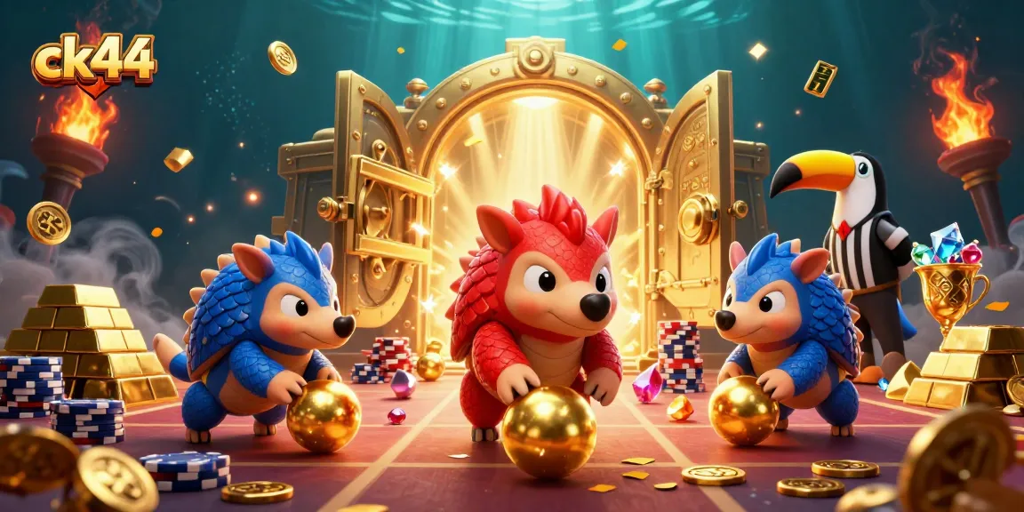 Experience vibrant gaming excitement with ck44 as rival pangolins compete in a colorful casino scene.