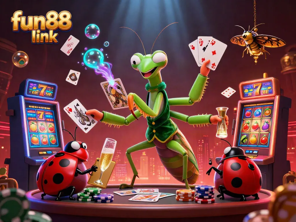 Experience the fun88 link in action with a vibrant casino scene featuring animated characters and thrilling games.
