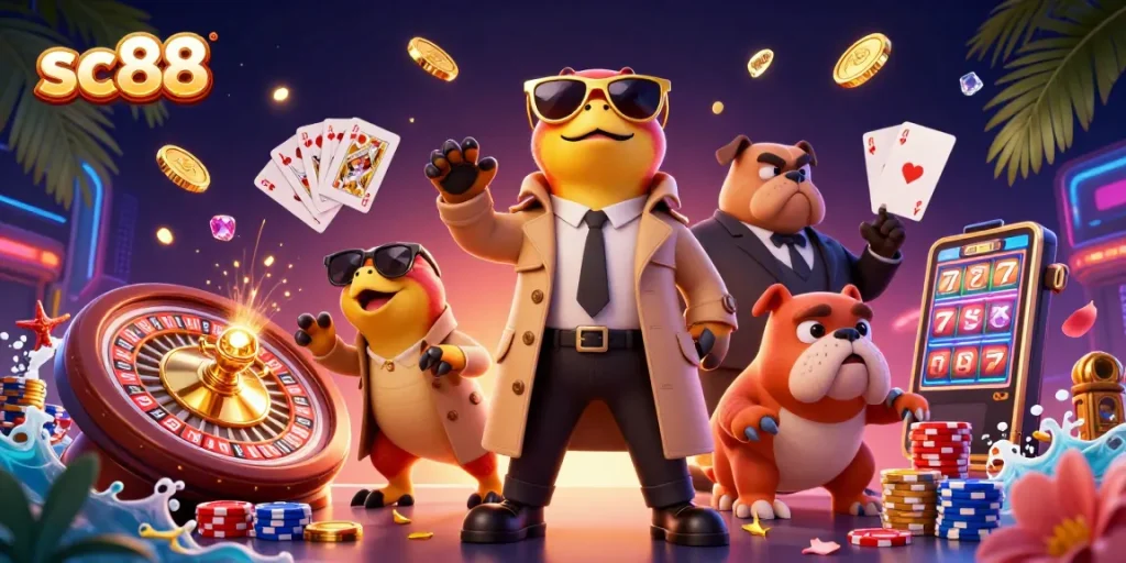 Experience thrilling gameplay at sc88 with vibrant casino elements and playful characters.