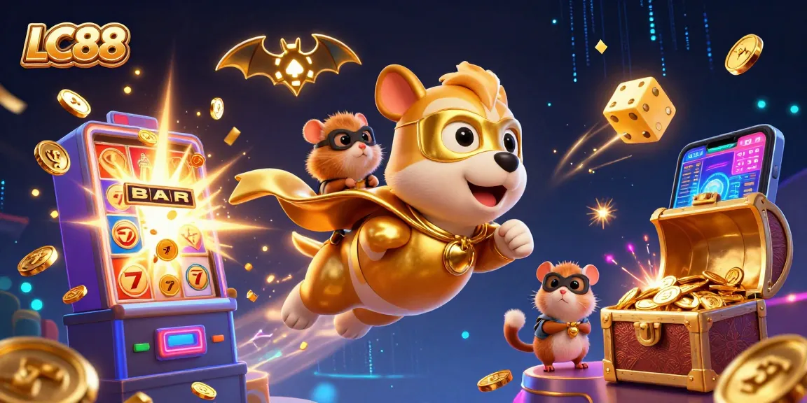 LC88's superhero dog champions online gaming with exciting jackpots and vibrant slot visuals.