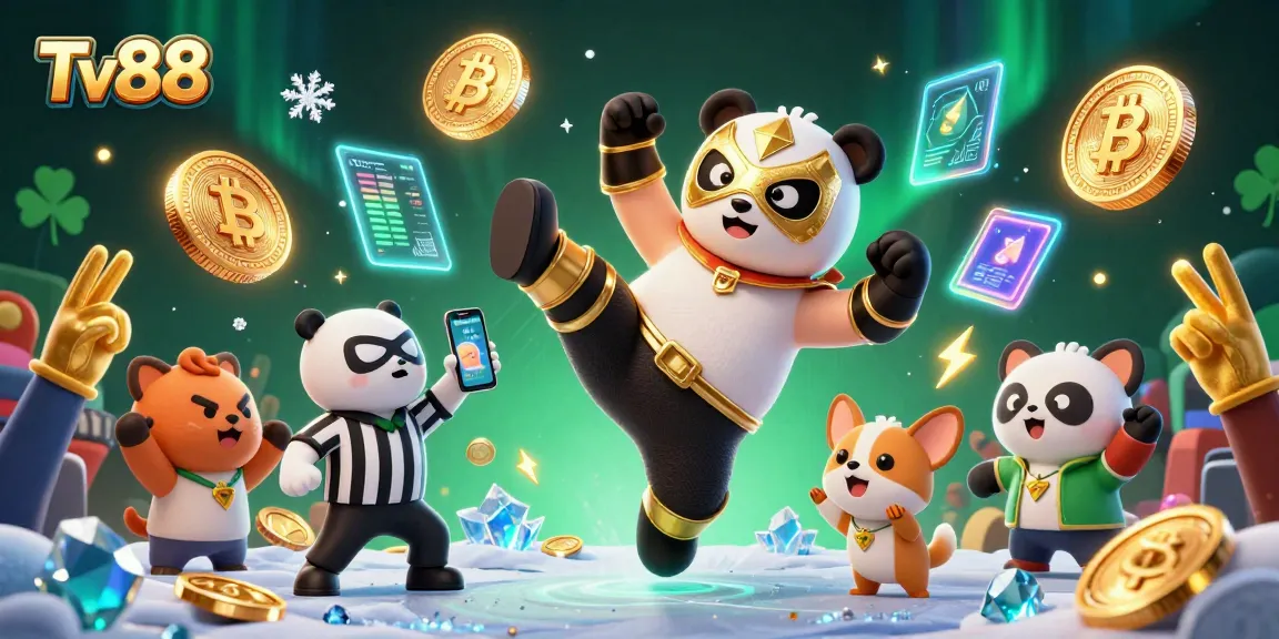 Experience high-stakes action at Tv88 with a panda wrestler and animated animal crowd cheering.
