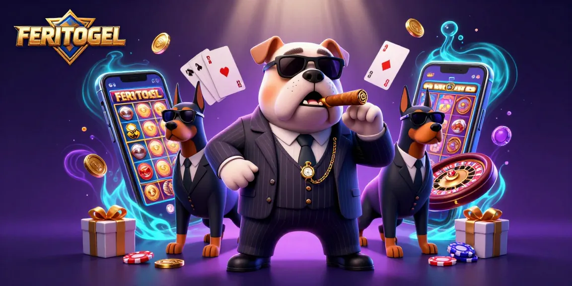 Experience the excitement of FERITOGEL with cartoon mafia characters amidst casino games and rich visuals.