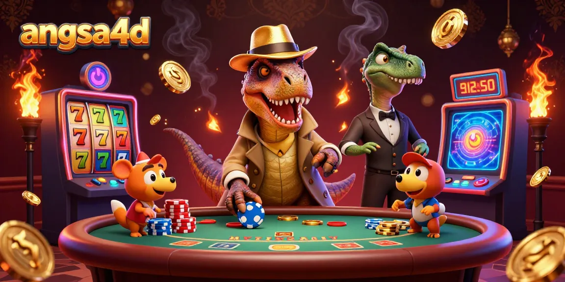 Experience thrilling slot action with angsa4d as a clever velociraptor counts cards at a blackjack table.