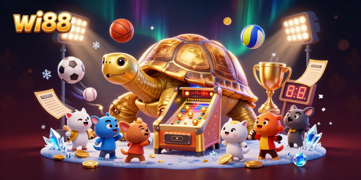 Engage with the thrilling atmosphere of wi88 featuring lively sports betting with golden tortoise and animated games.