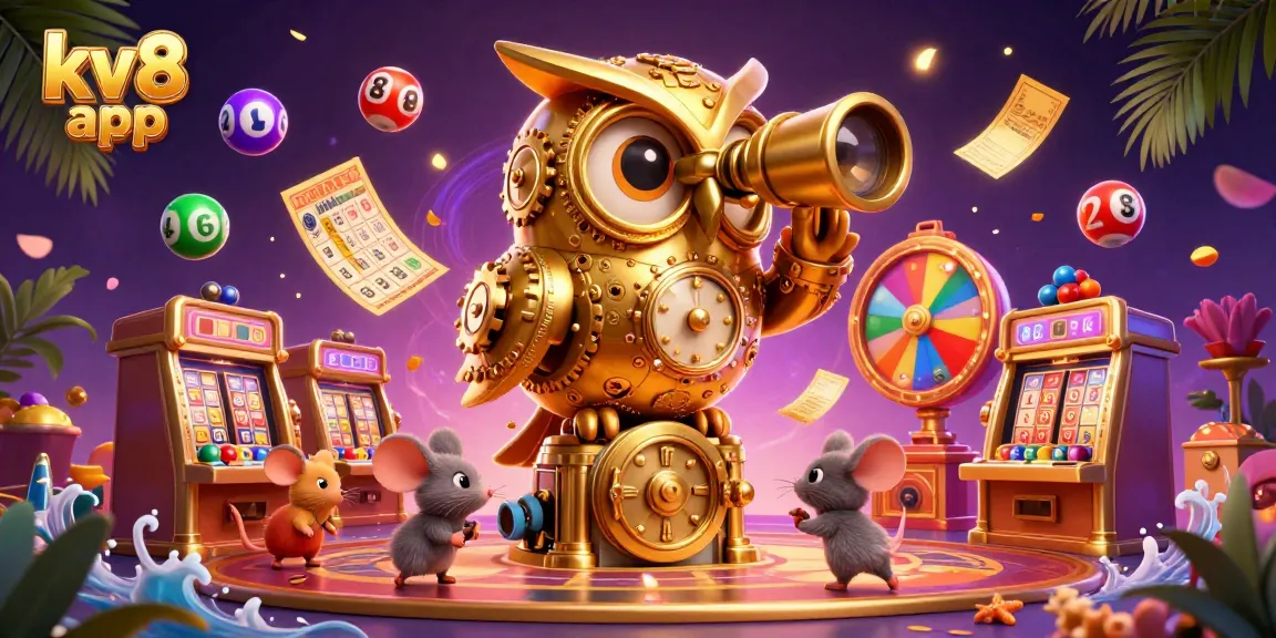 Engage with the exciting kv8 app showcasing a golden owl in a vibrant casino setting with dynamic gaming elements.