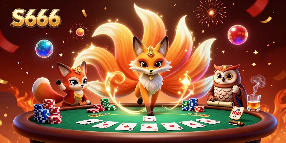 Experience thrilling gameplay with S666 in a vibrant casino scene featuring poker and festive elements.