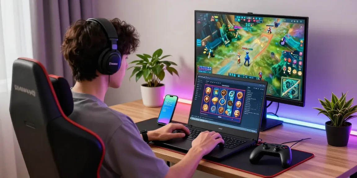 Platform diana4d dalam suasana gaming modern dengan pemain fokus di laptop dan smartphone.
