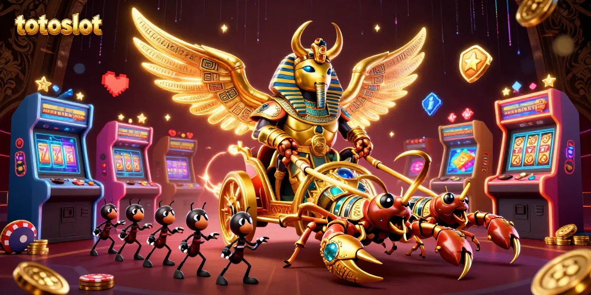 Totoslot spins to ever-growing jackpots with gaming elements surrounding a majestic golden scarab