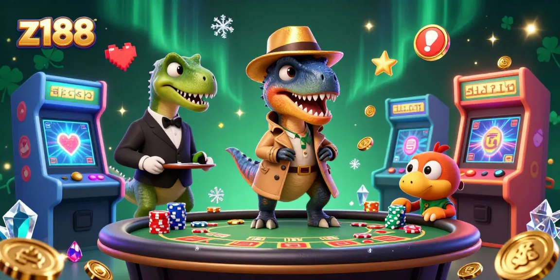 Experience z188 gaming thrills with a 3D casino scene featuring vibrant characters and dynamic action.