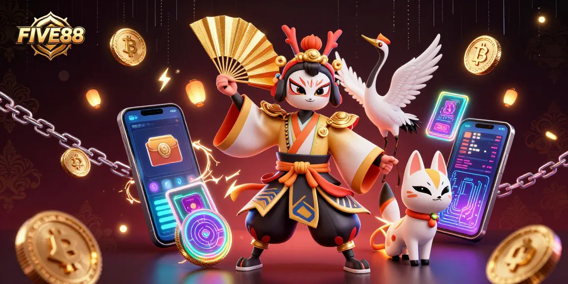 Experience the excitement of FIVE88 with vibrant 3D elements and gaming action.