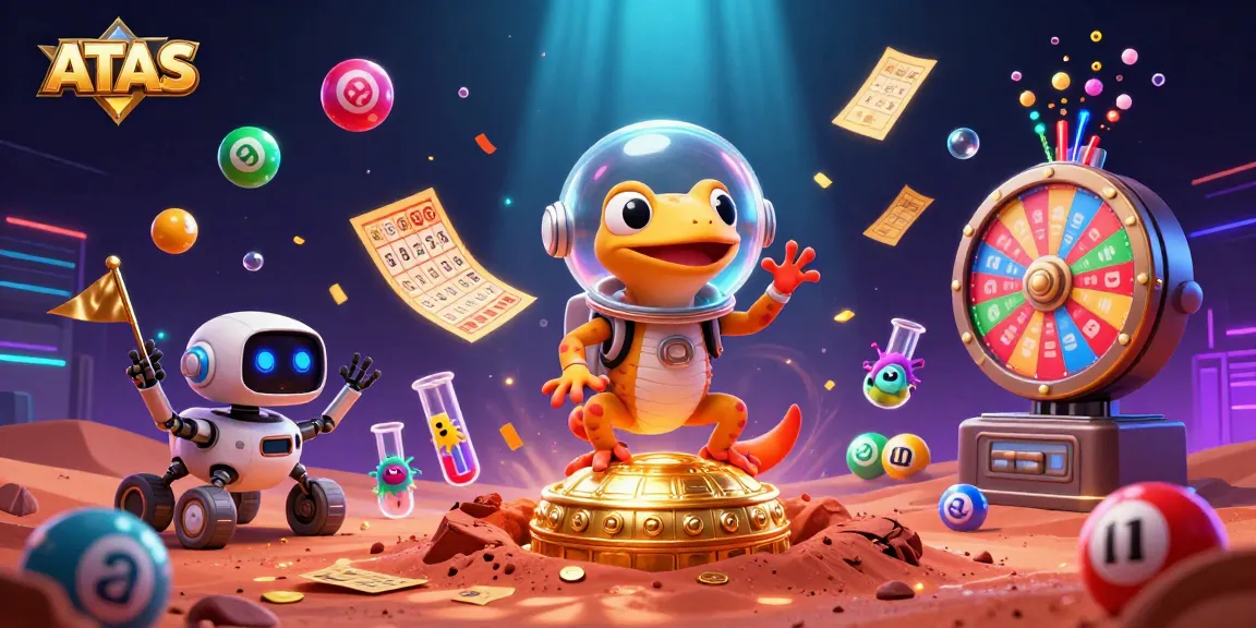 Engage with ATAS as a Martian gecko discovers a golden casino, surrounded by vibrant gaming elements and excitement.