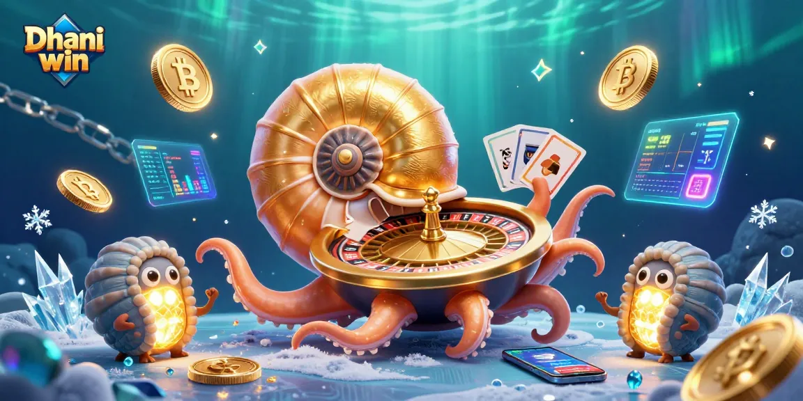 Dhani win entices players with a stunning depiction of an ancient nautilus and ammonite companions amidst vibrant gaming elements.