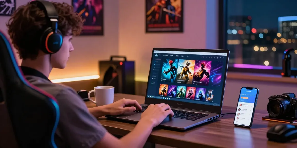 Pengguna 91dewa menikmati permainan digital di laptop dalam ruangan nyaman.