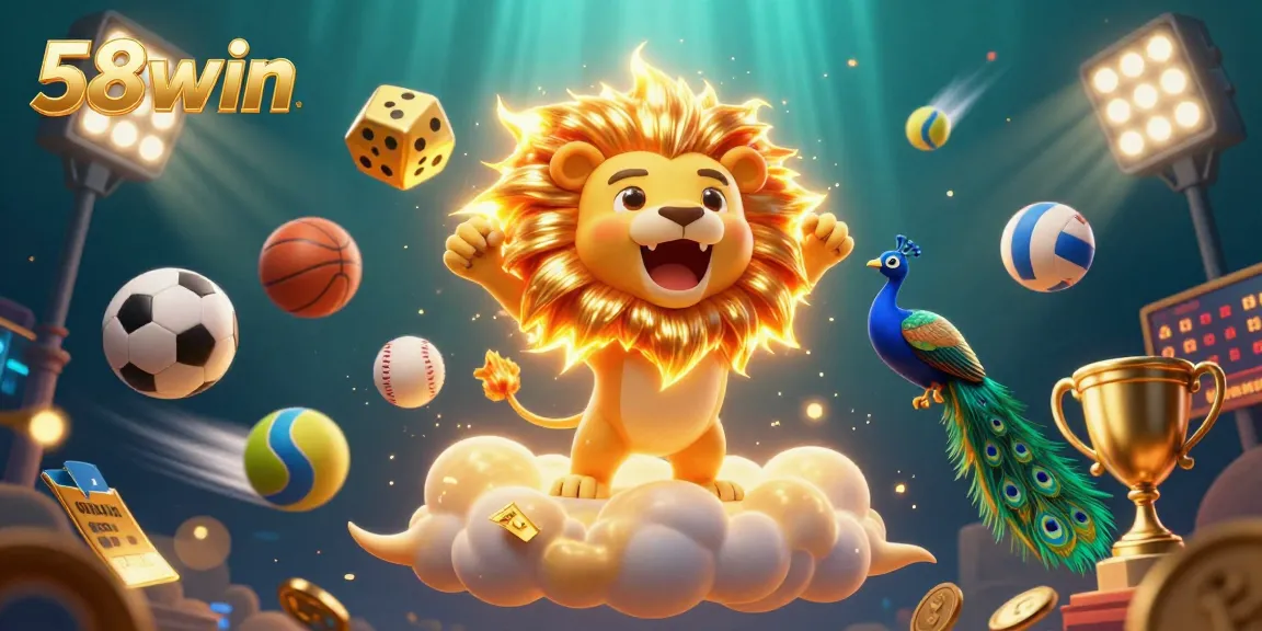 Experience thrilling gaming at 58win with vibrant casino elements and a playful scene.