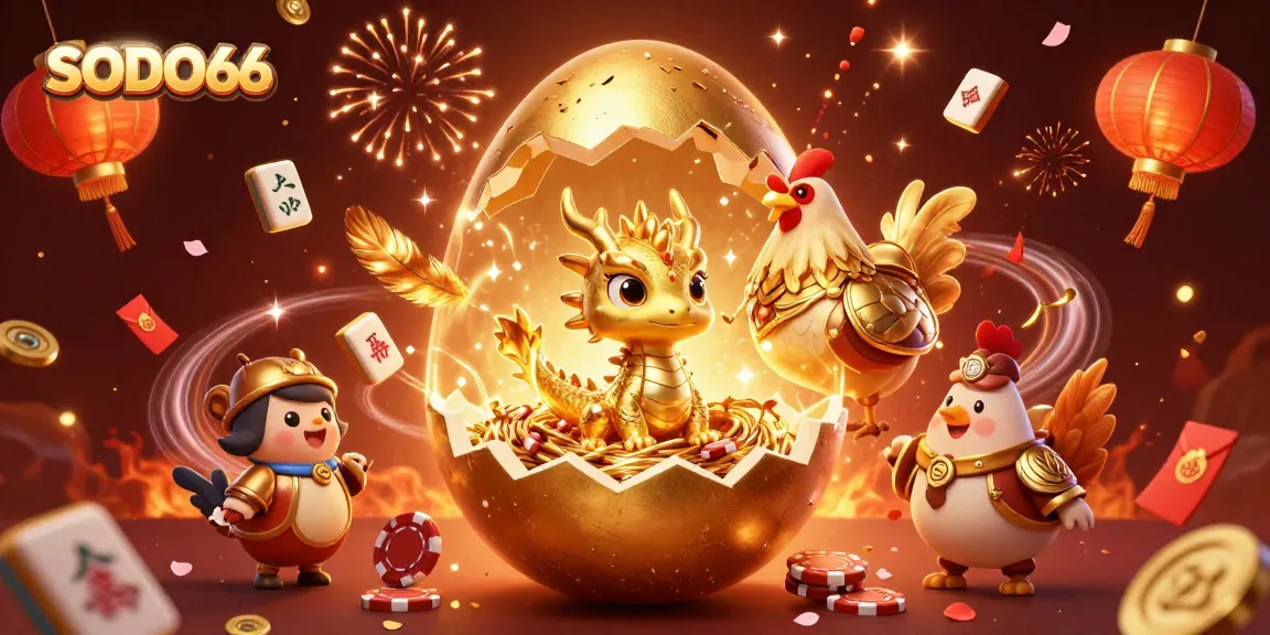 SODO66 brings excitement with a golden dragon and poker chips in a celebratory casino-themed illustration.