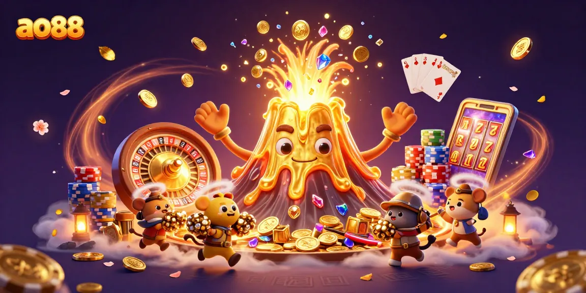 Experience the thrill of winning with ao88 as golden treasures erupt in a vibrant casino scene.