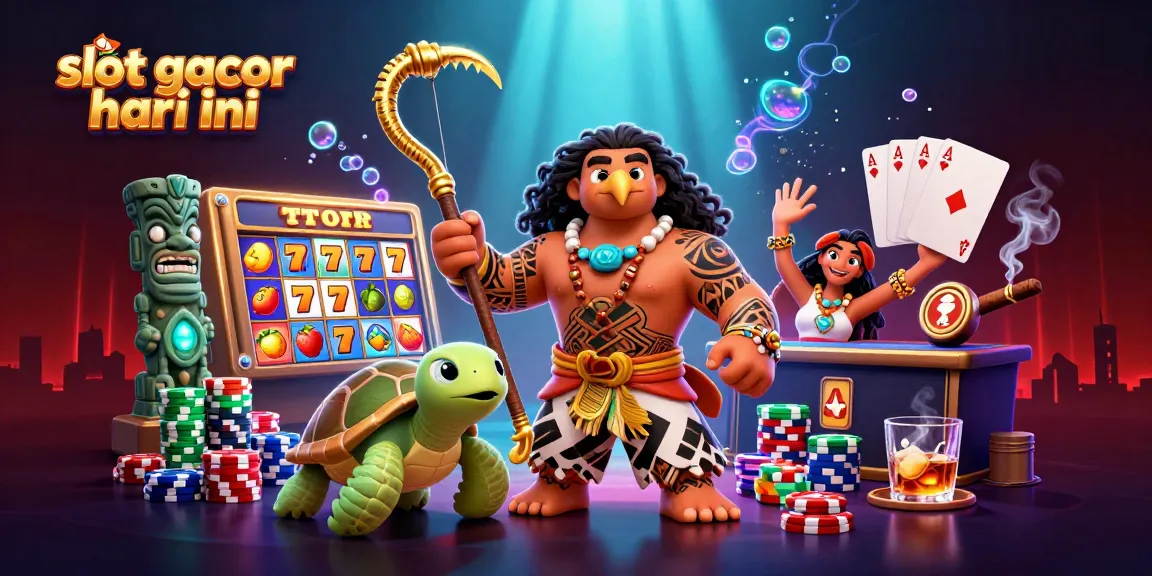 Slot gacor hari ini memperlihatkan karakter kartun dewa Polynesia di kasino dengan elemen yang penuh warna.