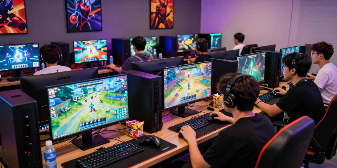 Gamers intensely playing bandarbola855 in a vibrant environment.