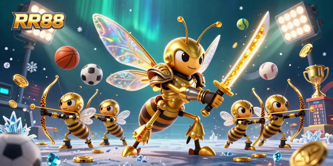 Experience thrilling games with RR88 as a giant golden hornet leads an energetic casino adventure.