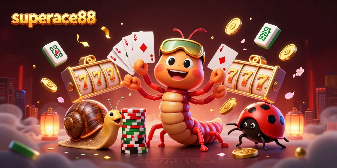 Play exciting slots and games at superace88 with a vibrant casino-themed digital illustration.