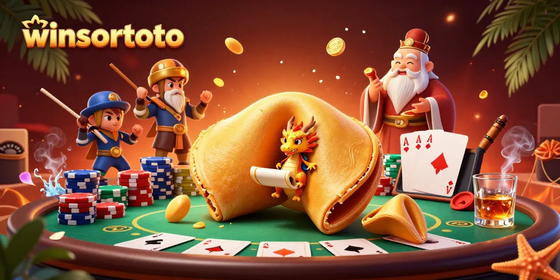 Bertaruh dengan winsortoto pada gambar presentasi kasino yang menggambarkan keberuntungan dalam permainan kartu dan uang emas.