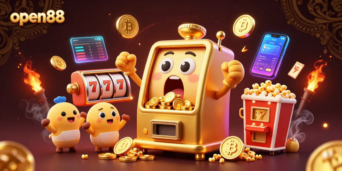 Engage in thrilling gameplay with open88's slot machines as gold coins flow, offering exciting promotions.