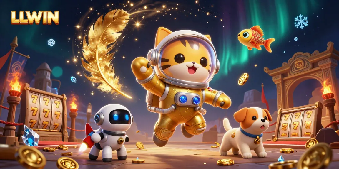 Experience thrilling gameplay with LLWIN's animated casino scene featuring a space astronaut cat.