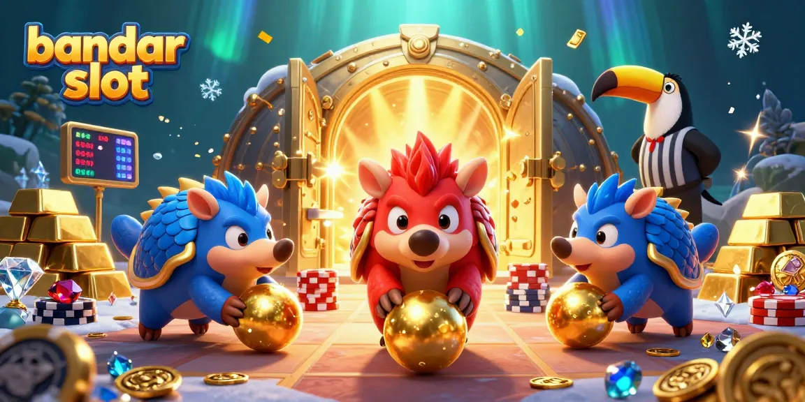 Bermain bandar slot dengan pangolin rival di antara tumpukan chip poker dan harta karun emas.